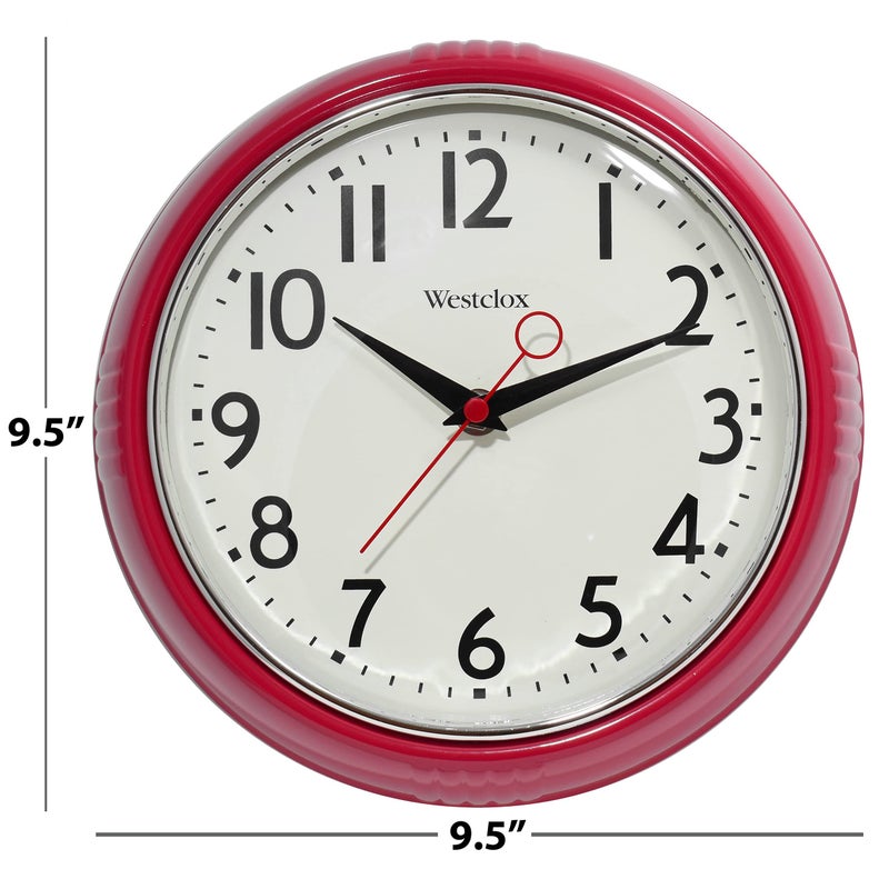 Westclox Retro 1950 Kitchen Wall Clock, 9.5-Inch, Red - Image 2